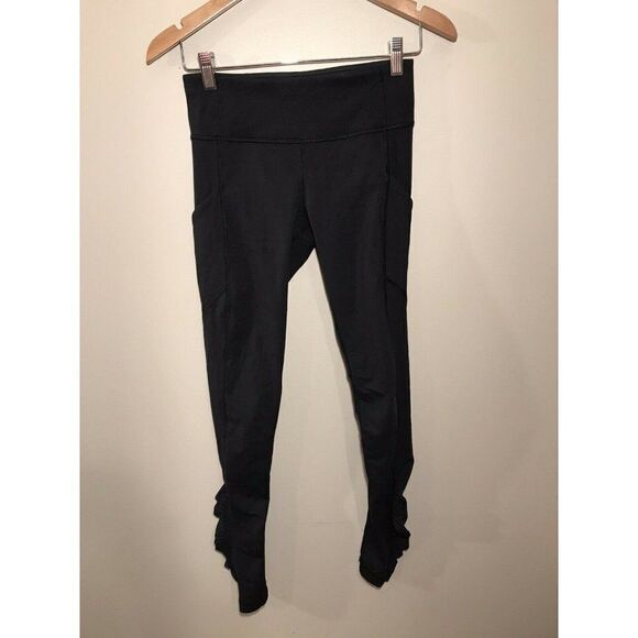 Lululemon‎ Speed Tight IV Womens Sz 4 Pockets Zip Ruched Ankle Reflector Black - Picture 2 of 7